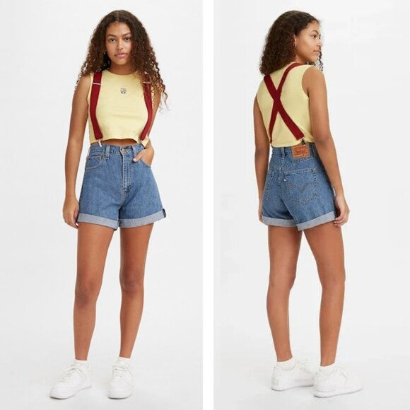 Levi's x Pokemon Misty's Cerulean Denim Shorts in Midwash Blue NO SUSPENDERS - Picture 1 of 10